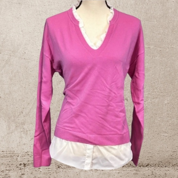 Pinch Vneck Ruffle Combo Top NWT - Picture 1 of 4